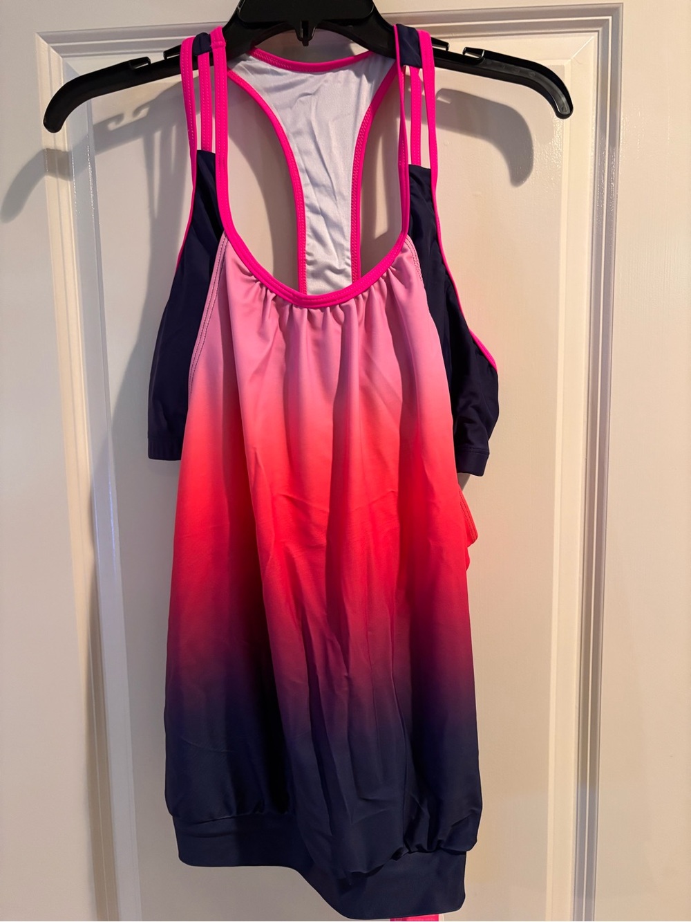 Sholipick Ombre Swim Tankini Top Pink Navy Racerback 14W NWT